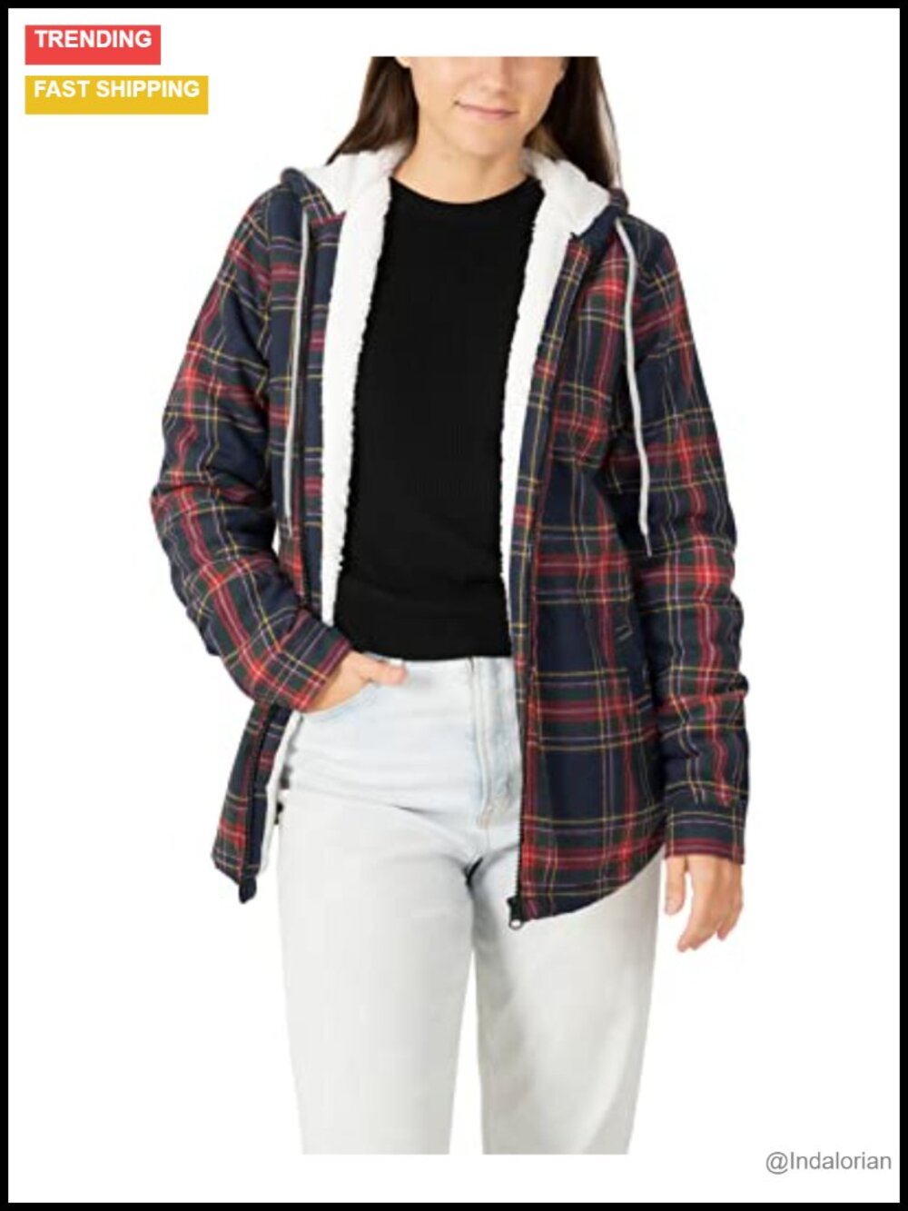 Women's Sherpa Fleece Lined Full Zip Hooded Flannel Jacket